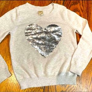 Osh Kosh Heather Gray Sweater Flip Sequin Gold/Silver Heart, girl 6/6X